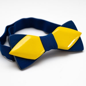 Blue and Yellow Wooden Bow Tie in Ukraine Colors with Personalized Wood Gift Box image 1