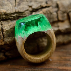Green Wooden Resin Ring Anniversary Gift For Wife Natural Wood And Resin Ring Wood Rings Anniversary Gift For Her Ukraine Shop