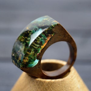 Mountain Forest Ring Personalized Jewelry 5th Anniversary Gift Wooden Resin Ring Nature Jewelry image 4