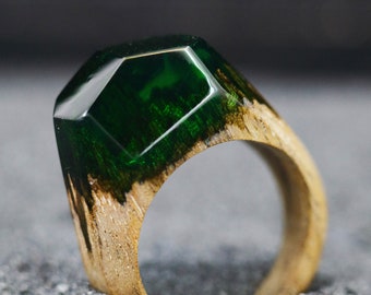 Emerald Green Wooden Resin Ring Anniversary Gift For Wife Walnut Wood And Resin Ring Christmas Gift For Her Ukraine Shop