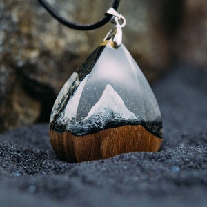 Wood Resin Pendant Matterhorn Mountain Necklace Handmade Resin Jewelry 5th Anniversary Gift for Wife image 1