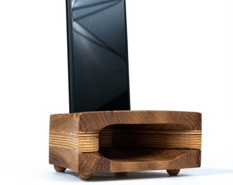 Wood Phone Stand Charging Station Anniversary gift for husband