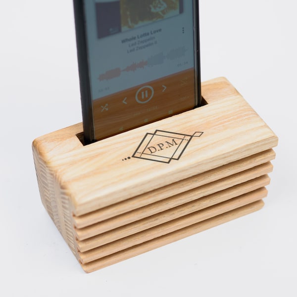 Enceinte acoustique en bois personnalisée pour iPhone - Amplificateur passif fait main pour Noël