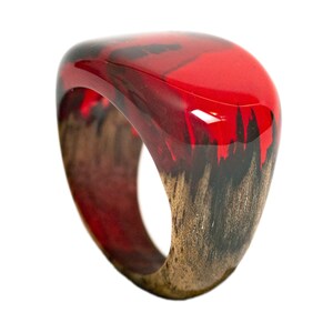 Handmade in Ukraine Ruby Red Wooden Resin Ring,Unisex Natural Wood And Resin Ring, Low Profile Red Ring in Personalied Gift Box image 2