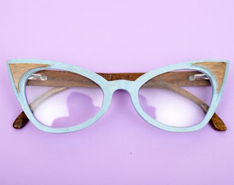 Blue Wooden Glasses, Wood Eyeglasses, Wood Eyewear, Reading Glasses, Eyeglasses Frame, Cat Eye Glasses