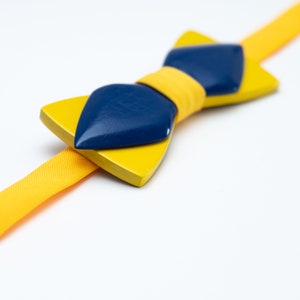 Wooden Bow Tie Yellow and Blue in Ukraine Colors with Personalized Wood Gift Box image 3