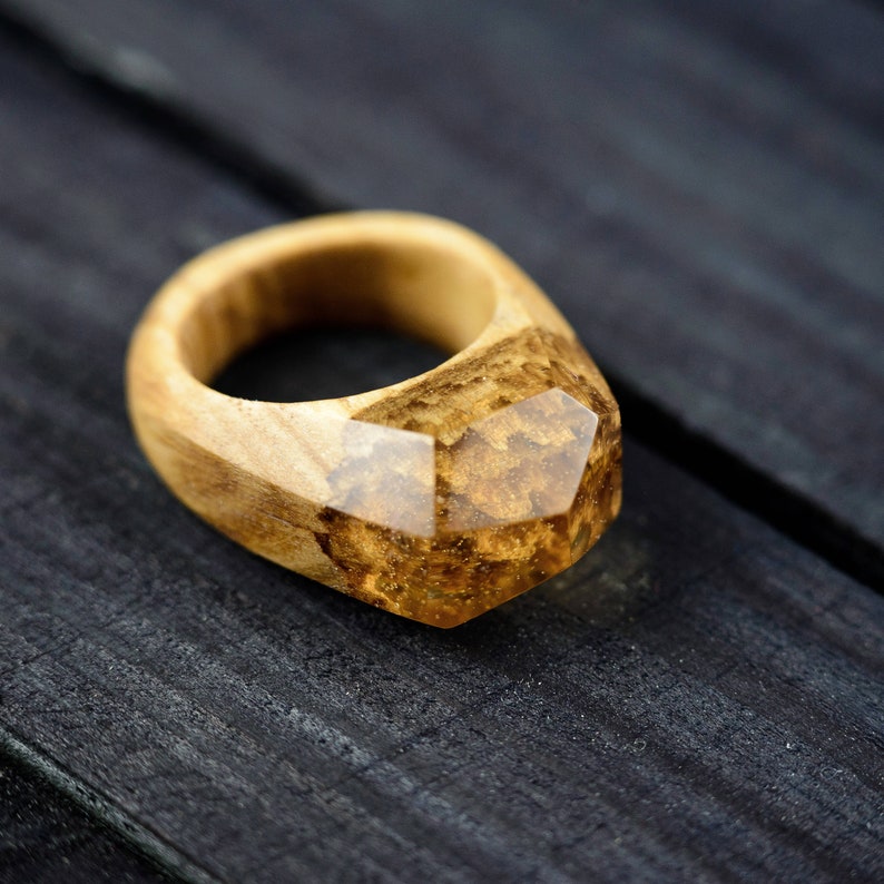 Minimalist Jewelry Wood Resin Ring Personalized Mom Gift image 1