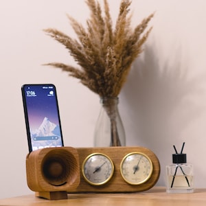 Wooden Phone Speaker Passive Sound Amplifier Phone Stand Charging Dock 5th Anniversary gift image 7