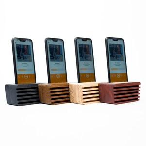 White music speaker Phone wood holder Sound amplifier Wooden table decor Rustic table space Gifts for couples Gifts for women Art wood table