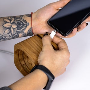 Custom-engraved wooden phone stand – unique desk accessory