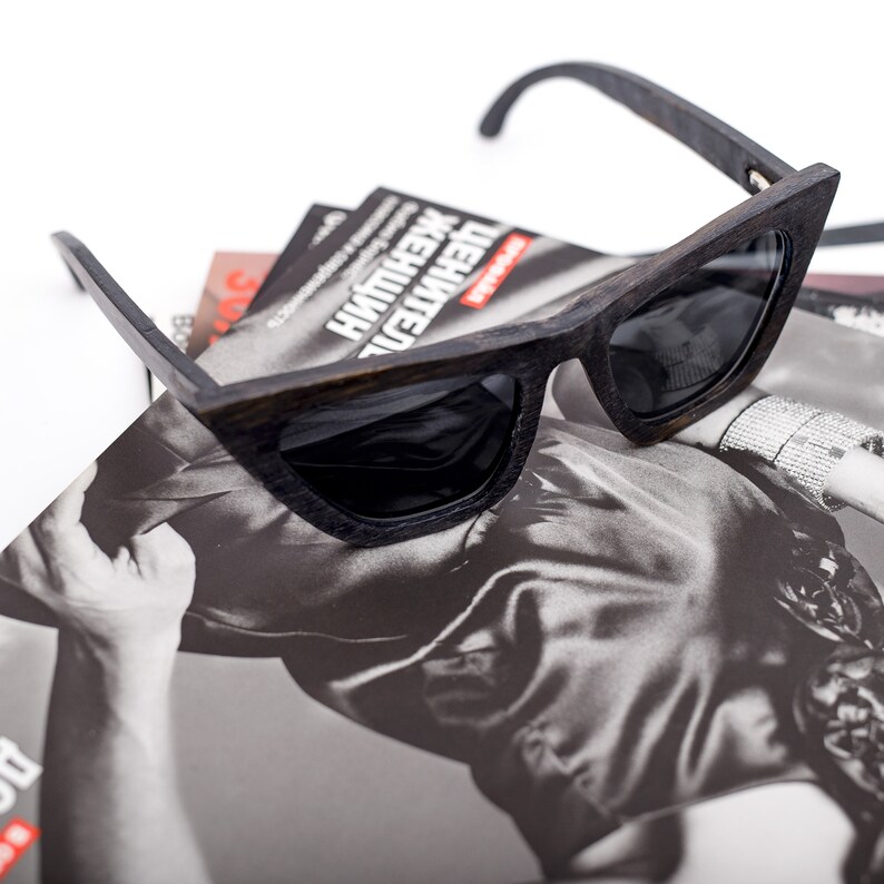 Black Wooden Sunglasses Cat Eye Wood Eyeglasses Wood Eyewear Reading Glasses Designer Sunglasses image 6