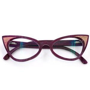 Purple Wooden Glasses, Prescription Glasses, Wood Eyewear, Reading Glasses, Eyeglasses Frame, Cat Eye Glasses image 4