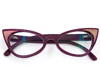 Purple Cat Eye Wooden Glasses Frame