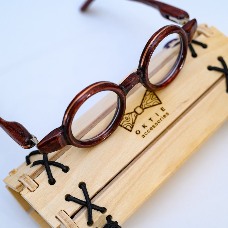 Round Shape Wooden Glasses Frame, Prescription Glasses, Reading Glasses, Computer Glasses, Red Glasses Frame image 6