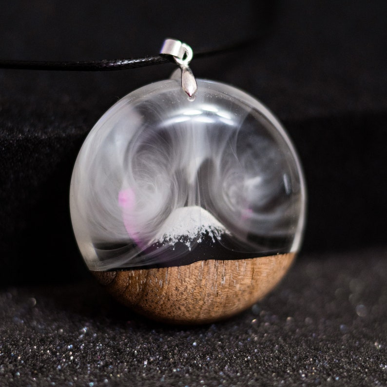 Wood Resin Necklace Pendant, Nature Jewelry Best Friend Gift, Fuji Volcano Mountain Pendant image 7