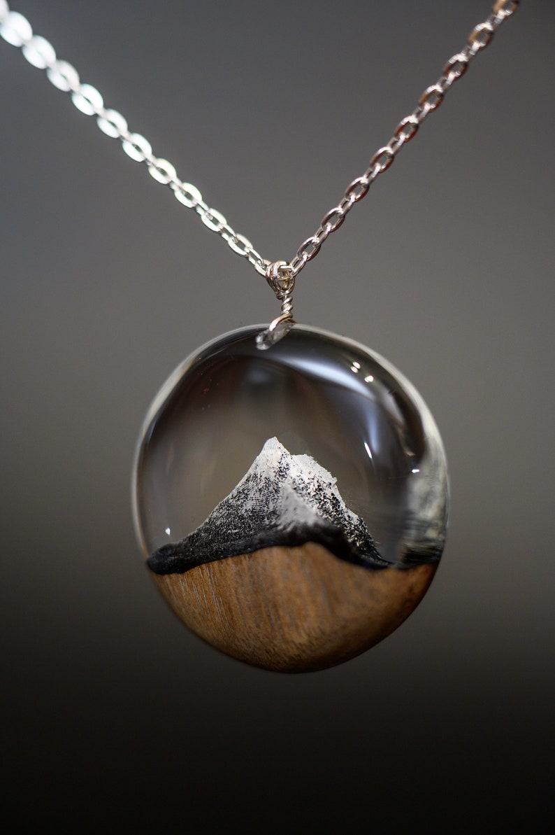 Wood Resin Necklace Winter Matterhorn Mountain Wood Resin Jewelry Landscape Pendant Christmas Gift for Wife image 3
