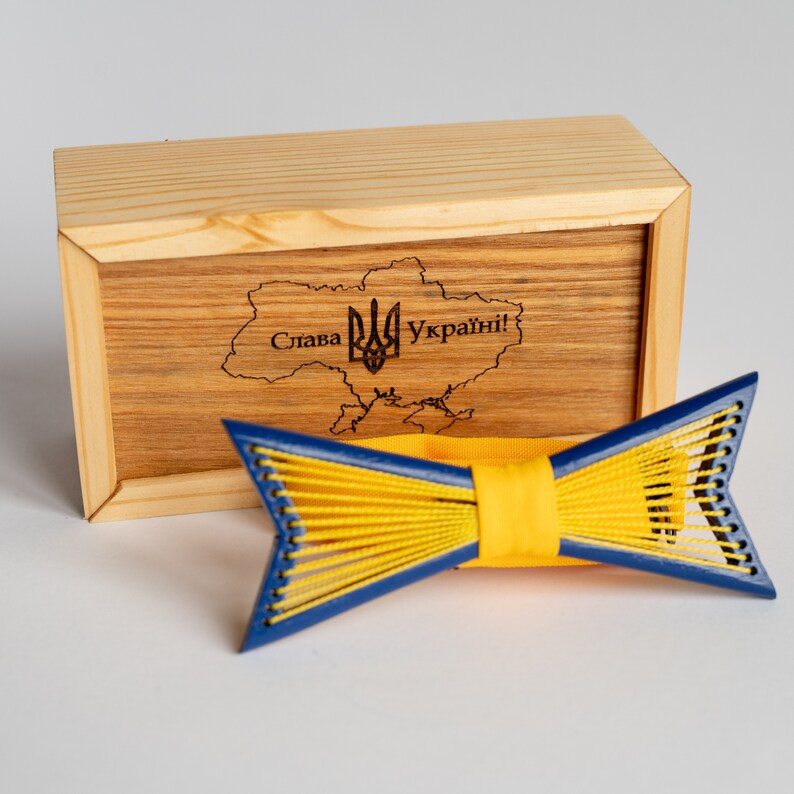 Ukraine Colors Wooden Bow Tie for Men in Personalized Wood Gift Box image 7