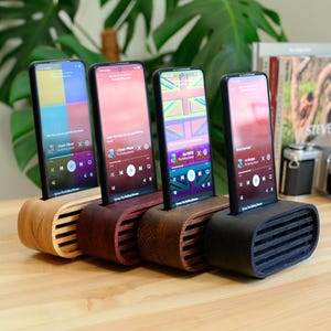 Supporto per telefono in legno personalizzato con altoparlante acustico per iPhone, altoparlante per telefono in legno