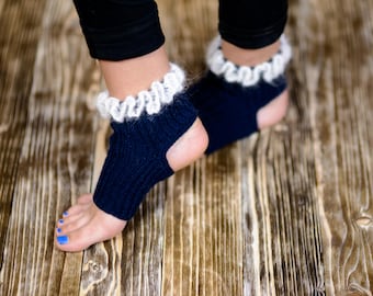 Wool Yoga Socks: Knitted Toeless Pilates Socks with Ruffle