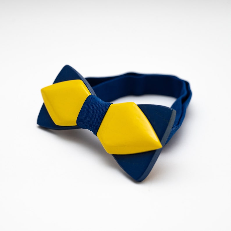 Blue and Yellow Wooden Bow Tie in Ukraine Colors with Personalized Wood Gift Box image 2