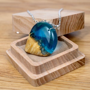 Wood Resin Necklace, Aurora Borealis Pendant, Wood Resin Jewelry, Night Sky Pendant 5th Anniversary Gift for Wife image 4