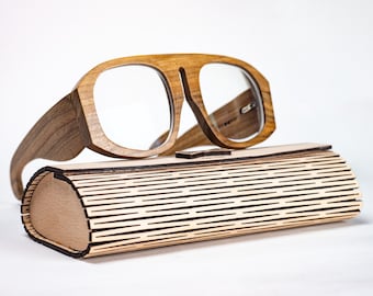 Walnut Wood Glasses Frame: Large Round Retro Style
