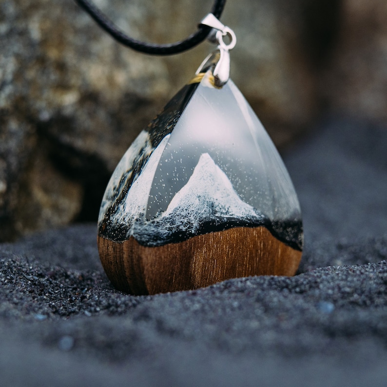 Wood Resin Pendant Matterhorn Mountain Necklace Handmade Resin Jewelry 5th Anniversary Gift for Wife image 1