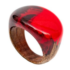 Handmade in Ukraine Ruby Red Wooden Resin Ring,Unisex Natural Wood And Resin Ring, Low Profile Red Ring in Personalied Gift Box image 4