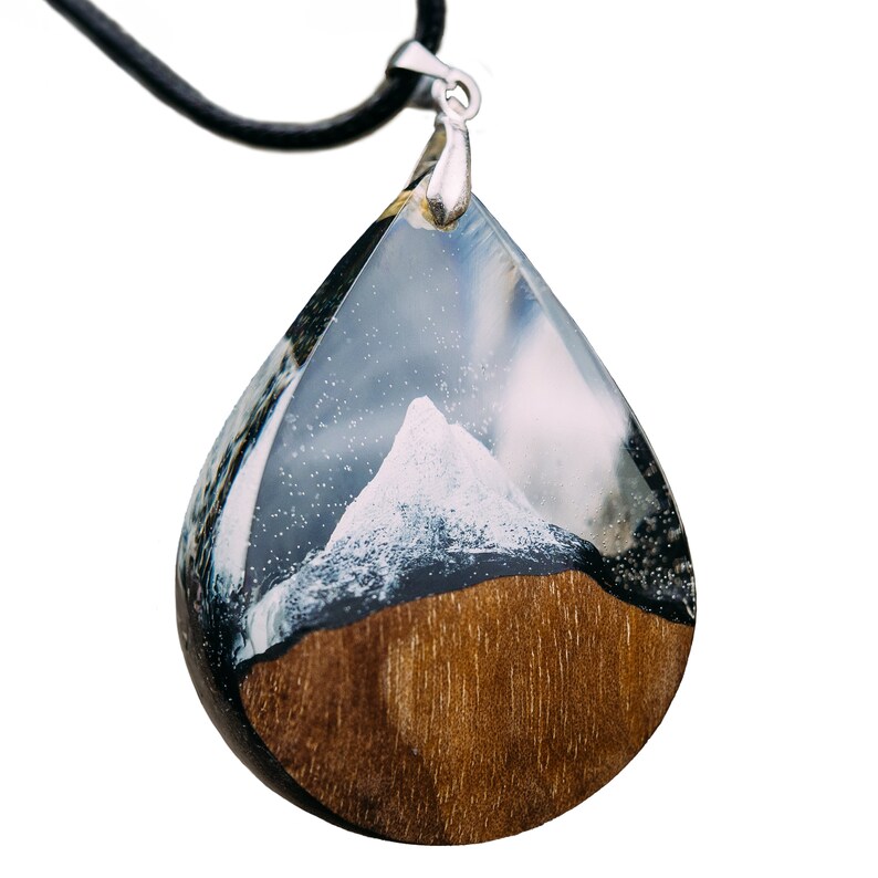 Wood Resin Pendant Matterhorn Mountain Necklace Handmade Resin Jewelry 5th Anniversary Gift for Wife image 8