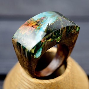 Mountain Landscape Resin Ring - Personalized Cocktail Ring, 5th Anniversary Gift for Wife