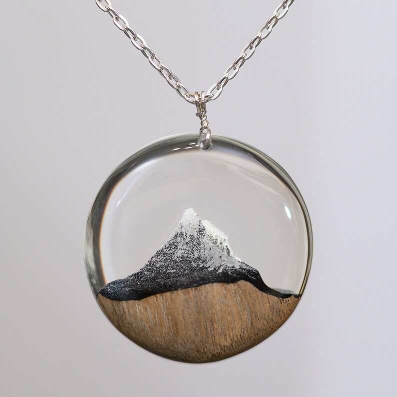 Wood Resin Necklace Winter Matterhorn Mountain Wood Resin Jewelry Landscape Pendant Christmas Gift for Wife image 4