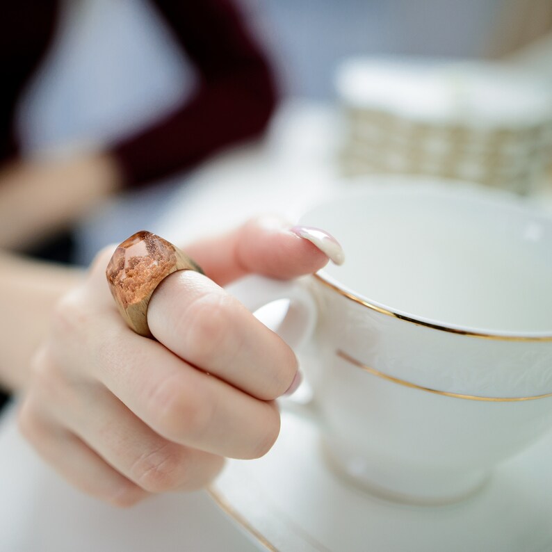 Minimalist Jewelry Wood Resin Ring Personalized Mom Gift image 6