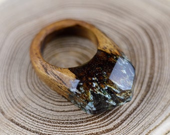 Handmade Wood Resin Ring: Secret Forest Landscape Jewelry