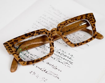 Leopard Wooden Glasses, Wood Eyeglasses, Wood Eyewear, Reading Glasses, Eyeglasses Frame