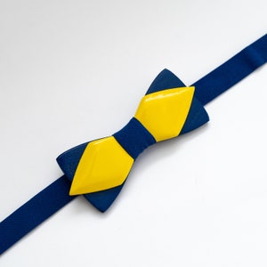 Blue and Yellow Wooden Bow Tie in Ukraine Colors with Personalized Wood Gift Box image 4