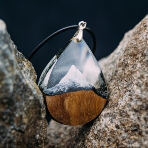 Wood Resin Pendant Matterhorn Mountain Necklace Handmade Resin Jewelry 5th Anniversary Gift for Wife image 5