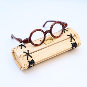 Round Shape Wooden Glasses Frame, Prescription Glasses, Reading Glasses, Computer Glasses, Red Glasses Frame image 3