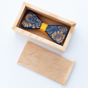 Ukraine National Emblem Wooden Bow Tie for Men in Personalized Wood Gift Box Stand With Ukraine image 4