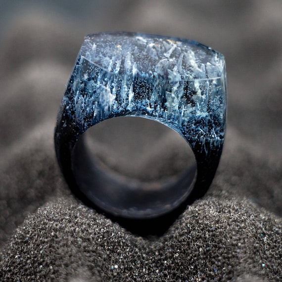 Winter Mountains Epoxy Resin Ring Ring Wooden Resin Ring Wood Resin Jewelry