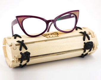 Purple Wooden Glasses, Prescription Glasses, Wood Eyewear, Reading Glasses, Eyeglasses Frame, Cat Eye Glasses