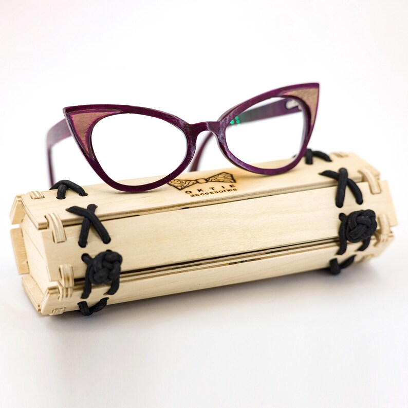 Purple Wooden Glasses, Prescription Glasses, Wood Eyewear, Reading Glasses, Eyeglasses Frame, Cat Eye Glasses image 1