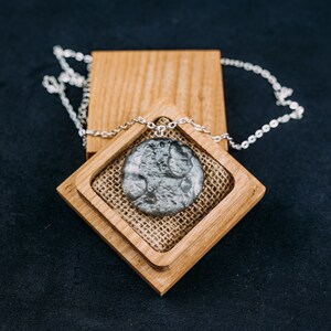 Silver moon surface resin pendant in wooden gift box