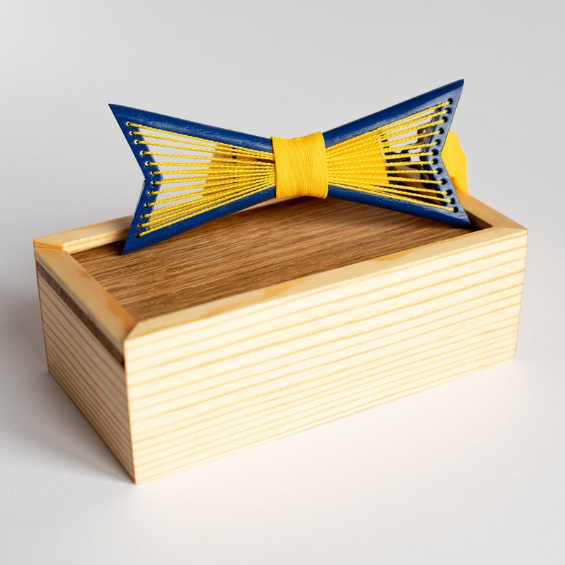 Ukraine Colors Wooden Bow Tie for Men in Personalized Wood Gift Box image 4