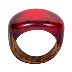 Handmade in Ukraine Ruby Red Wooden Resin Ring,Unisex Natural Wood And Resin Ring, Low Profile Red Ring in Personalied Gift Box image 3