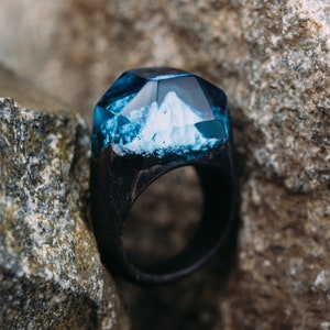 Wooden Resin Ring, Matterhorn Mountain Ring, Wood Resin Jewelry, Wood Ring Women, Epoxy Resin Ring Anniversary Gift for Her image 4