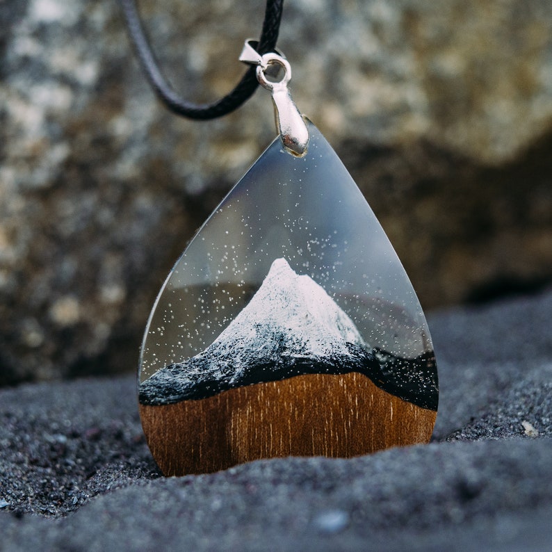 Wood Resin Pendant Matterhorn Mountain Necklace Handmade Resin Jewelry 5th Anniversary Gift for Wife image 4