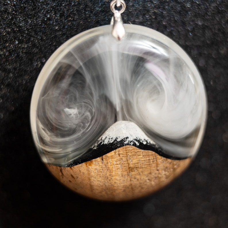 Wood Resin Necklace Pendant, Nature Jewelry Best Friend Gift, Fuji Volcano Mountain Pendant image 8
