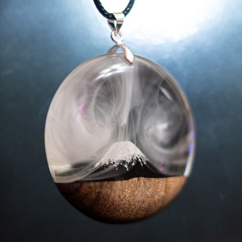 Wood Resin Necklace Pendant, Nature Jewelry Best Friend Gift, Fuji Volcano Mountain Pendant image 3