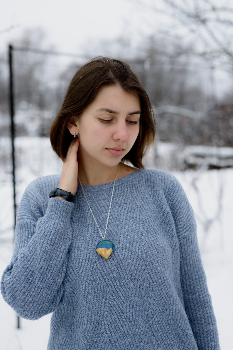 Wood Resin Necklace, Aurora Borealis Pendant, Wood Resin Jewelry, Night Sky Pendant 5th Anniversary Gift for Wife image 6