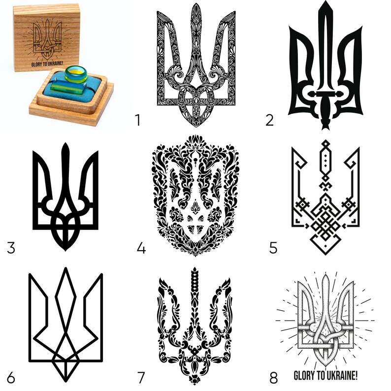 Handmade Ukraine Flag Resin Ring and Pendant Set Personalized Engraved Wooden Box Patriotic Ukrainian Jewelry image 10